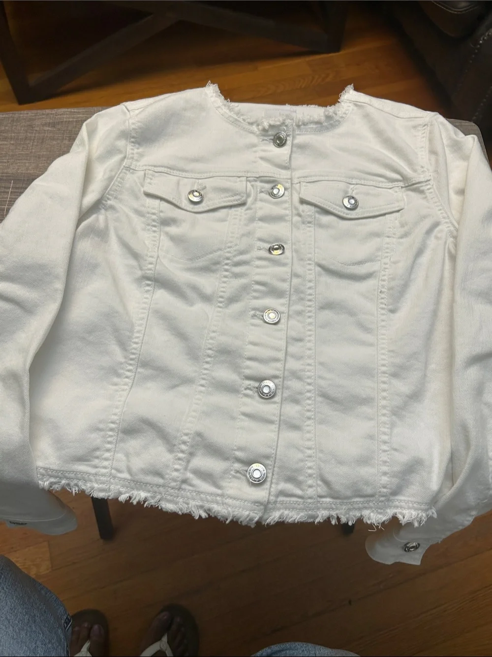 Kensie White Frayed Hem Jean Jacket for Girls